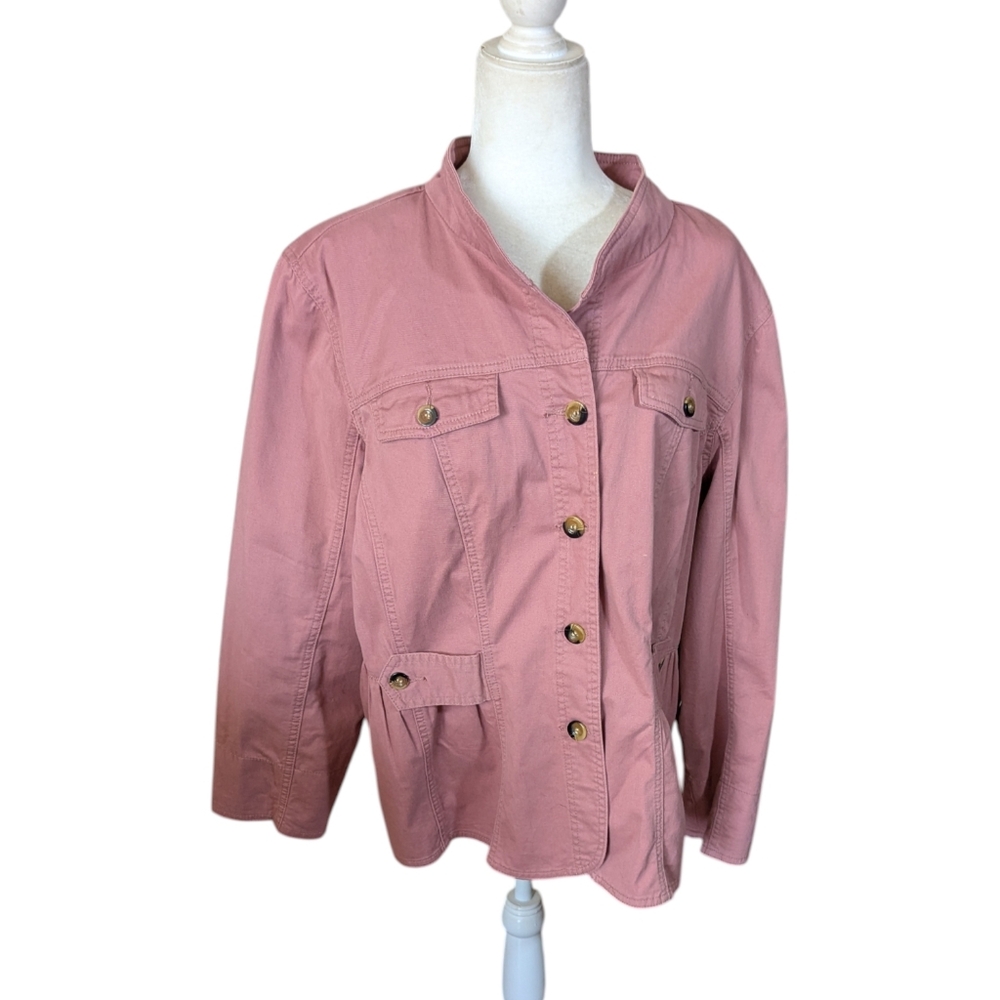 Utility Jacket Dusty Rose Military Safari Style Cotton Peplum Plus Size Sz 2X